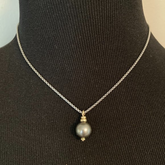 David Yurman Jewelry - David Yurman SS/18K Tahitian Pearl Drop Necklace